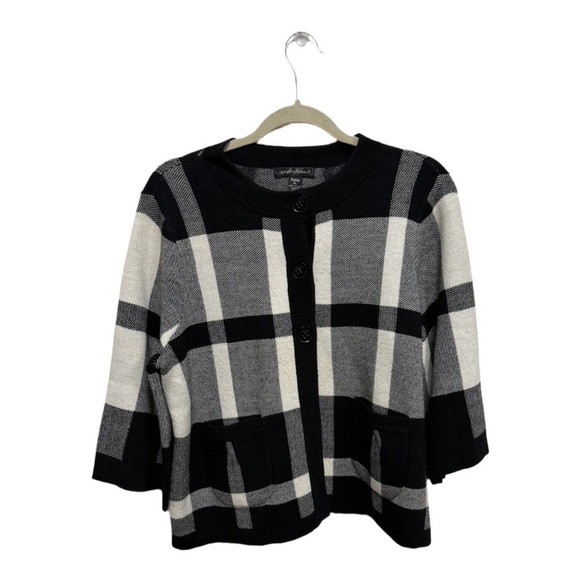 Designers Original Buffalo Plaid Button Cardigan Black White Size Petite Large - Picture 1 of 5